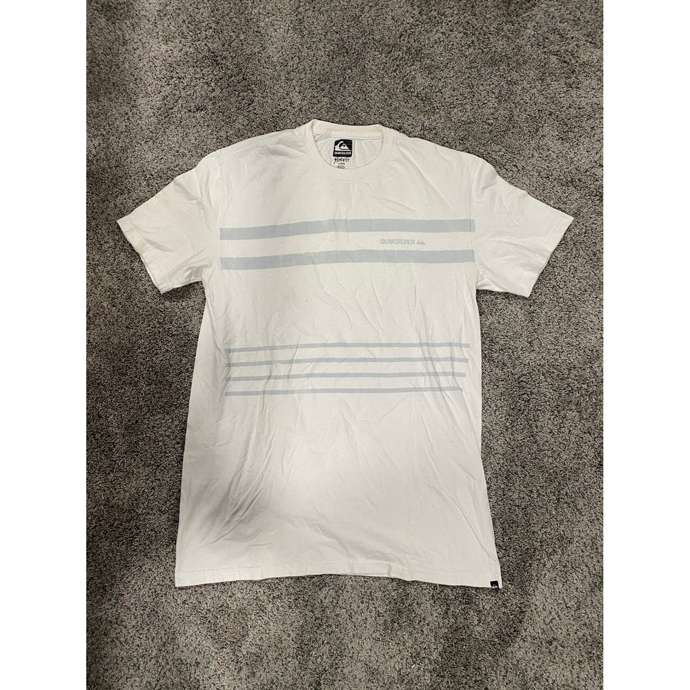 Quiksilver T-Shirt Slim Fit Striped Graphic White Large Good